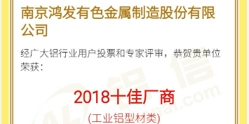 恭喜鴻發(fā)有色榮獲2018鋁行業(yè)十佳廠商！